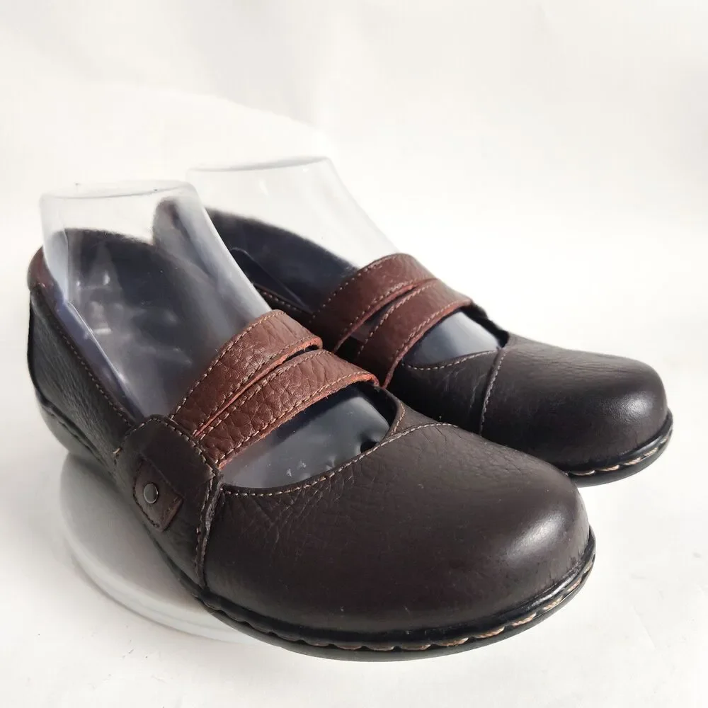 Clarks Loafers Womens 7.5 Brown‎ Ashland Twist Mary Jane Leather Slip-on Comfort